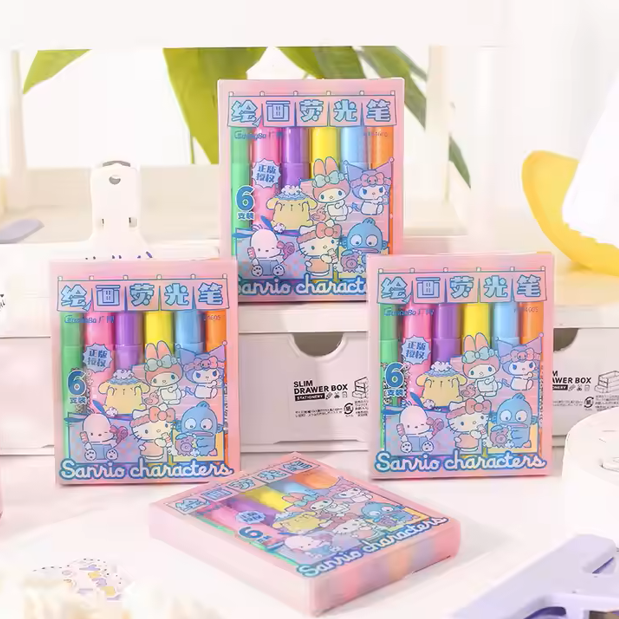 Sanrio Characters Dual-Tip Drawing Highlighter set of 6